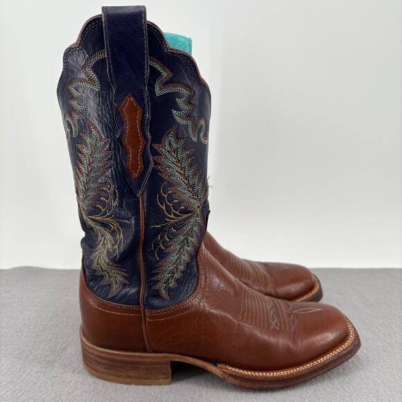 Vintage Lucchese 2000 Boots Womens 6.5B Brown Blue Leather Western Lone Star - Picture 9 of 16
